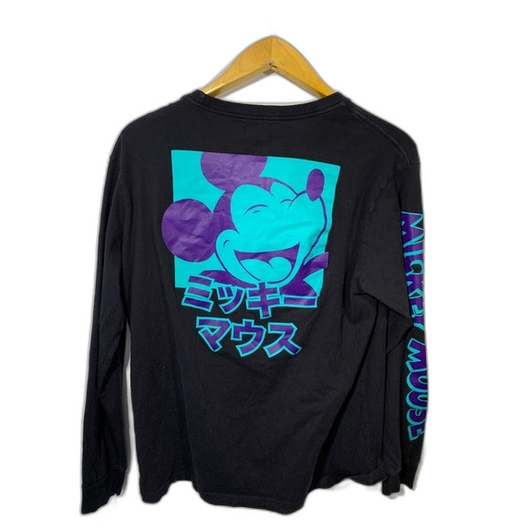 Disney Mickey Mouse Black Turquoise Purple Graphic Crewneck LS T-shirt Adult L - Picture 2 of 10